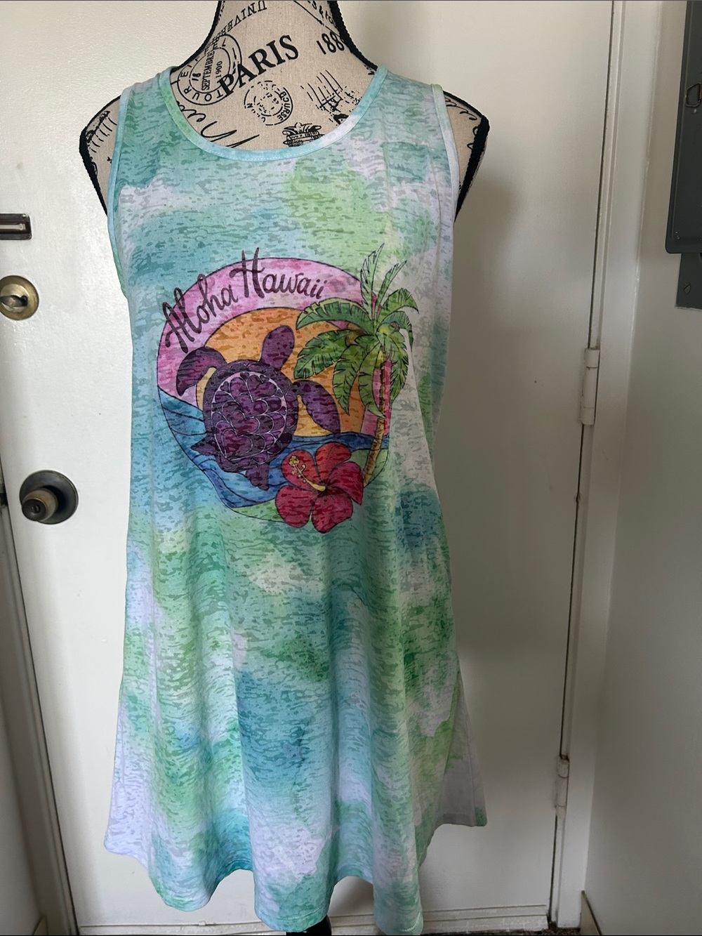 Aloha Hawaii Tie-Dye Midi Tank Dress in Light Green
